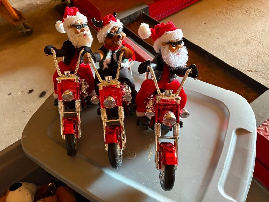 Tote of Christmas Animals, Some Bears, Some on Motorcycles