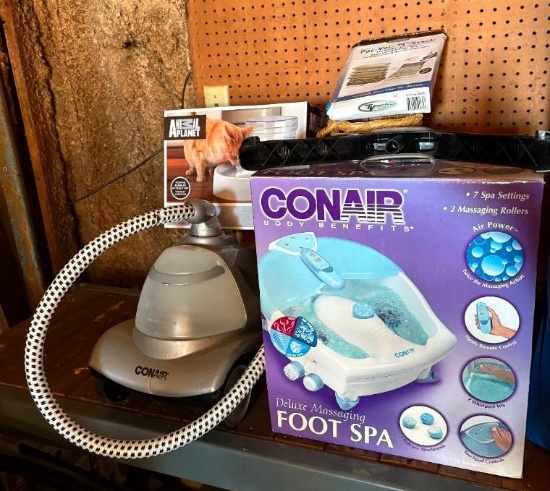 New Products, Conair Foot Spa, Conair Fabric Streamer, Animal Planet Pet Fountain, Pac-Vac-N-Stack