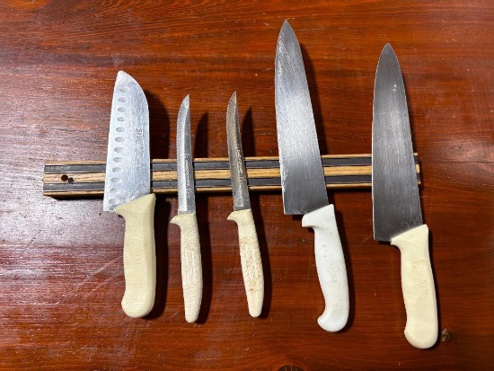 Magnetic Knife Rack w/ 5 Commercial Kitchen Knives, Dexter & Choice