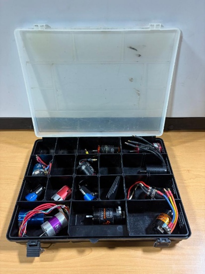 Assorted RC Car Motors in Organizer