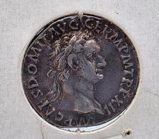 Ancient Roman Silver Denarius Bust of Domitian Right Struck 92-95 AD, Cohen 279v