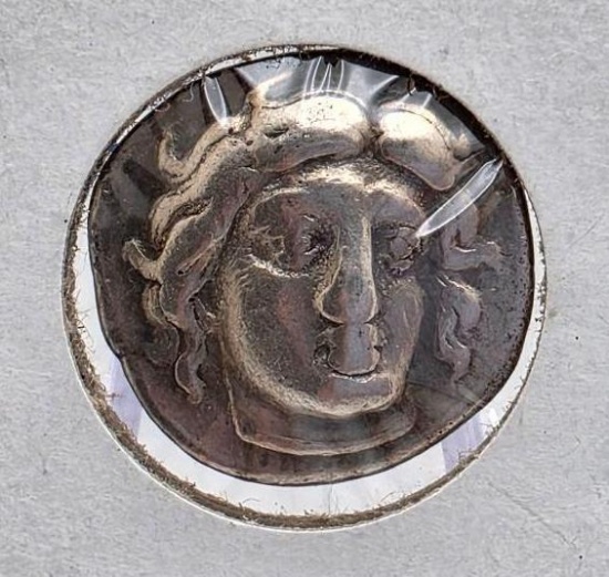 Ancient Greek Silver Drachm Rhodes Head of Helios (6.8g) Struck 340-316 BC, Sear 5037