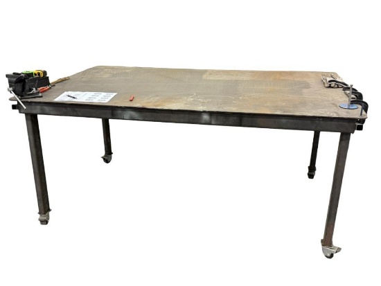 8ft x 5ft HD 42in H Steel Welding Work Table on HD Casters w/ Bessey Vise