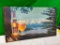 Storz Beer Mountain Lake Scene w/ Storz Beer Bottle & Glass on Masonite