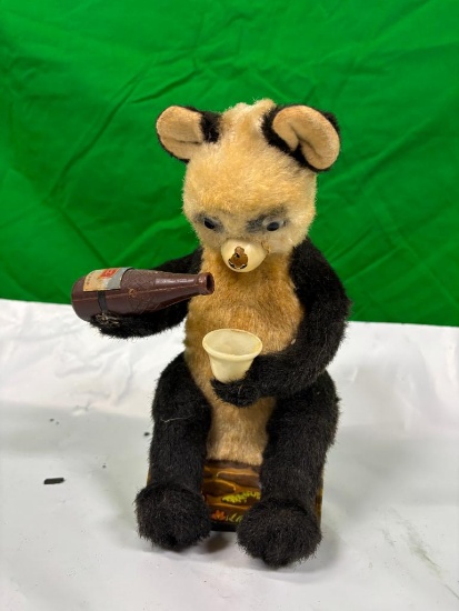 RARE Vintage 1950's Alps Style Battery Operated Mechanical Bear Pouring a Storz Beer