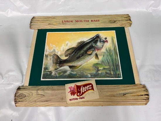 Wheeler Co. Stroz Large Mount Bass Cardboard 3D Fishing Advertising Beer Sign