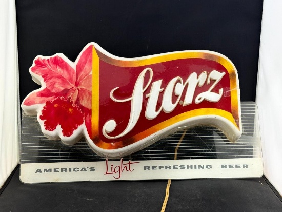 Storz Light Lighted Beer Sign w/ Orchid (Appears Sign Has Been Glued to Base Plate) As-Is
