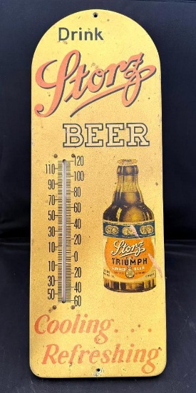 Storz Metal Advertising Thermometer, Drink Storz Beer, CoolingRefreshing, 21in, The Chaney Mfg. Co