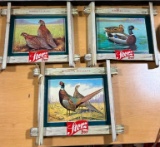 Set of Three, Storz Beer Game Birds in Rustic Wood Looking Framing Ringneck Pheasant, Bobwhite