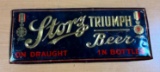 Storz Triumph Beer on Draught in Bottles Tin over Cardboard Sign, Embossed - 14-1/2in