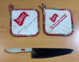 Lot of 3 Storz Beer Kitchenwares, 2 Hot Pads and Chef Knife