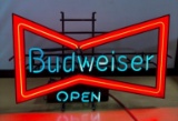 Budweiser Bowtie Neon Beer Sign, Works Great, OPEN