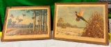 Set of 2,Storz Beer Framed Print by Artist Richard E. Bishop, 25in W. Bob White Quail, Pheasants