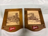 Lot of Two, Grain Belt Beer Storz Division Framed Railroad & River Boat Prints in Period Storz