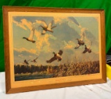 Storz Beer Hunter's Dream Working the Marsh Mallards Framed Print by Artist Richard E. Bishop,