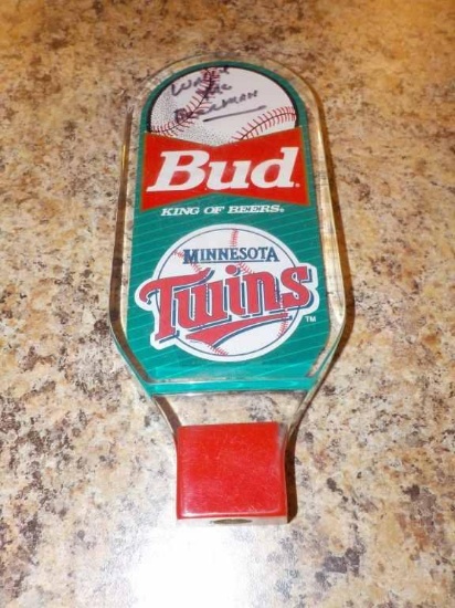 Budweiser Minnesota Twins Tap Handle Autographed by Wally The Beerman