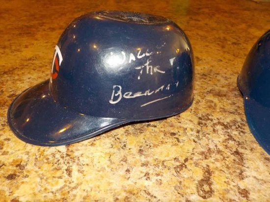 Two-Minnesota Twins Miniature Plastic Helmets 1 is Autographed by Wally The Beerman