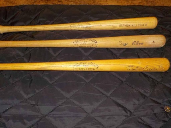 3-Louisville Slugger 125 Souvenir Baseball Bats Engraved with Harmon Killebrew, Tony Oliva and Rod