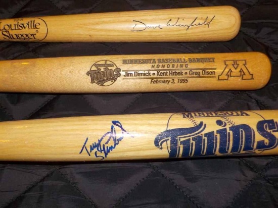 Three Bats, Louisville Slugger Souvenir Baseball Bat Engraved with Dave Winfield, Minnesota Baseball