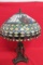 Leaded Glass Floral Lamp Shade with Bronze Base