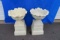 Two White Cabbage Cast Iron Urn Planters