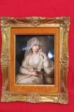 19th. C. Framed KPM Porcelain Plaque - Woman Holding Lamp