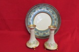 Lenox Charger and a Pair of Limoges Candlesticks