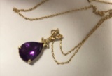 14Kt Yellow Gold Necklace with Amethyst and Diamond Pendant