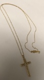 14Kt Yellow Gold Necklace with Diamond Studded Cross