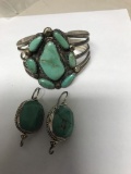 Sterling Silver and Turquoise Cuff Bracelet and Earrings