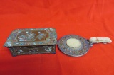 Cloisonne Box and Cloisonne & Jade Hand Mirror