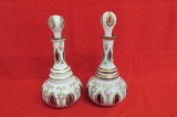 Pair of Monumental Match Bohemian Decanters