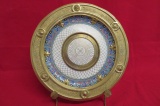 Antique Sevres Handpainted Charger with Embossed Metal Rim