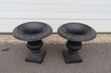 Two Small Black Cast Iron Urn Planters