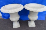 Two Tall White Cast Iron Urn Planters