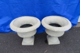 Two White Cast Iron Urn Planters
