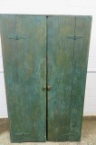 Large Primitive Green Painted Cupboard