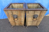 Pair of Wooden Planters with Metal Lion Heads & Claw Feet