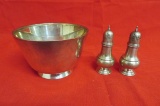 Sterling Silver Bowl and Pair of Salt & Pepper Shakers