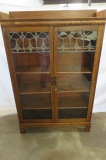 Leaded Glassfront Oak Bookcase