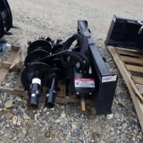 SKIDSTEER ATTACHMENT, AUGER WITH 9IN AND 12IN BITS. ITEM APPEARS UNUSED