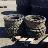 3 PALLETS. SKIDSTEER TIRES, SOLID RUBBER, FOAM FILLED, PNEUMATIC