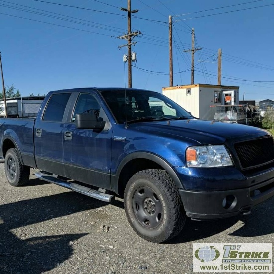 2008 FORD F-150 LARIAT, 5.4L TRITON GAS, 4X4, CREW CAB, SHORT BED. NO REVERSE