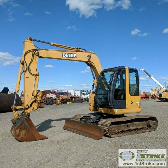 EXCAVATOR, 2008 JOHN DEERE 75C, WBM TOOTHED BUCKET WITH THUMB, PUSH BLADE, EROPS