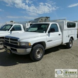 2001 DODGE RAM 2500, 5.9L MAGNUM GAS, 2WD, UTILITY BED, WITH TOPPER