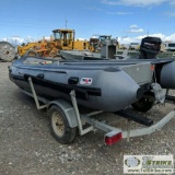 BOAT, 1988 AVON W520 INDUSTRIAL RAFT, 17FT X 7FT. 2500LB CAPACITY WITH CALKINS SINGLE AXLE TRAILER.