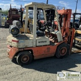 FORKLIFT, NISSAN-DATSUN PF02, 5000LB CAPACITY, 130IN LIFT HEIGHT, 4CYL PROPANE ENGINE
