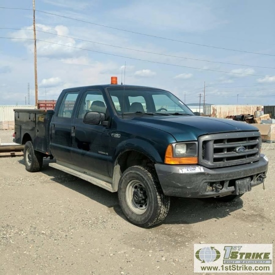 1999 FORD F-350 SUPERDUTY XL, 7.3L POWERSTROKE DIESEL, 4X4, CREW CAB, SERVICE BED, VICE. UNKNOWN MEC