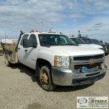 2009 CHEVROLET SILVERADO 3500HD, 6.6L DURAMAX DIESEL, 4X4, DUALLY, CREW CAB, FLAT BED. WEBASTO