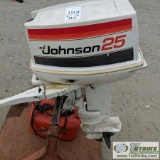 JOHNSON OUTBOARD MOTOR, 25HP, PROP, 2 STROKE WITH GAS CAN. STAND NOT INCLUDED